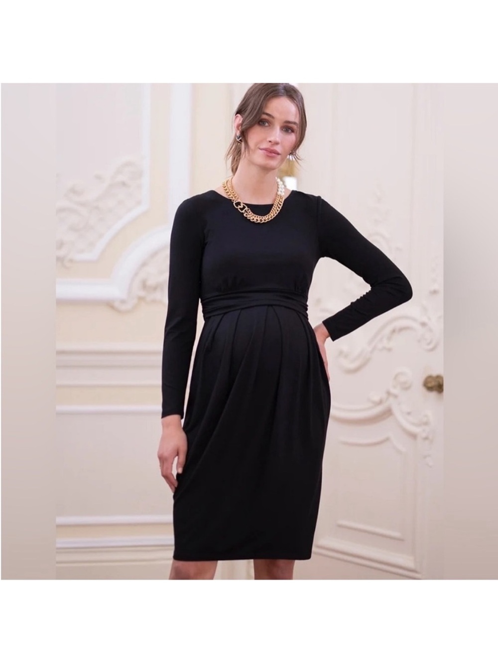 Seraphine Black Peachey Maternity Nursing Dress Long Sleeve Knee Length 6